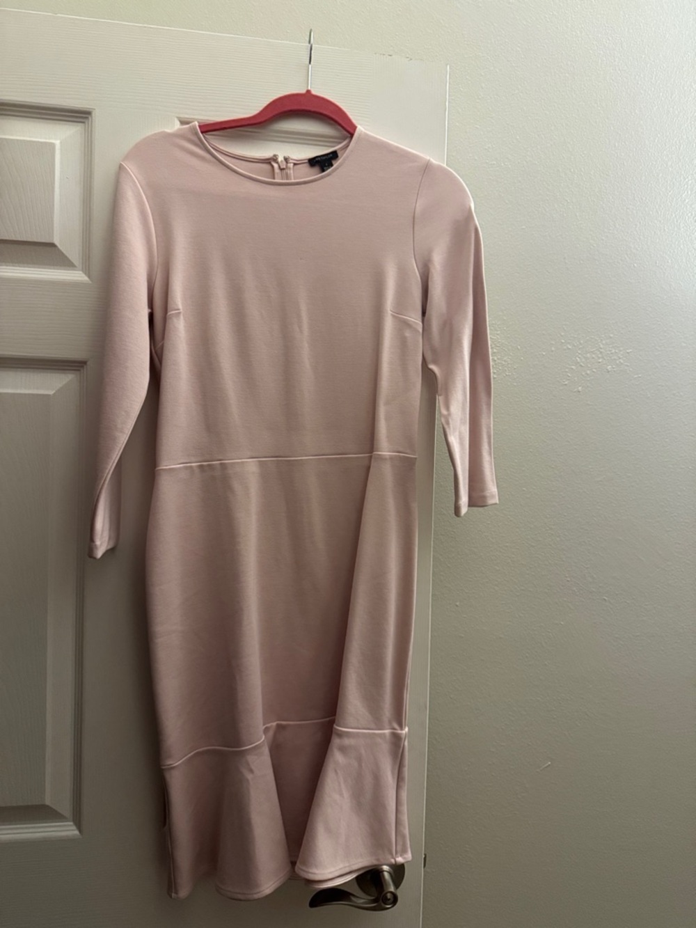 Ann Taylor Light Blush Pink Long Sleeve Midi Dress